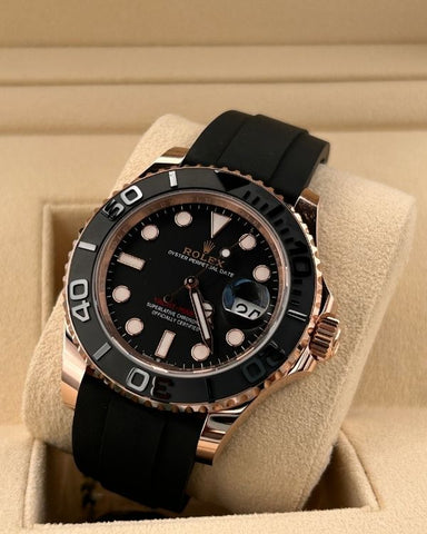 ROLEX YACHT-MASTER WATCH 126555 18K ROSE GOLD BLACK DIAL