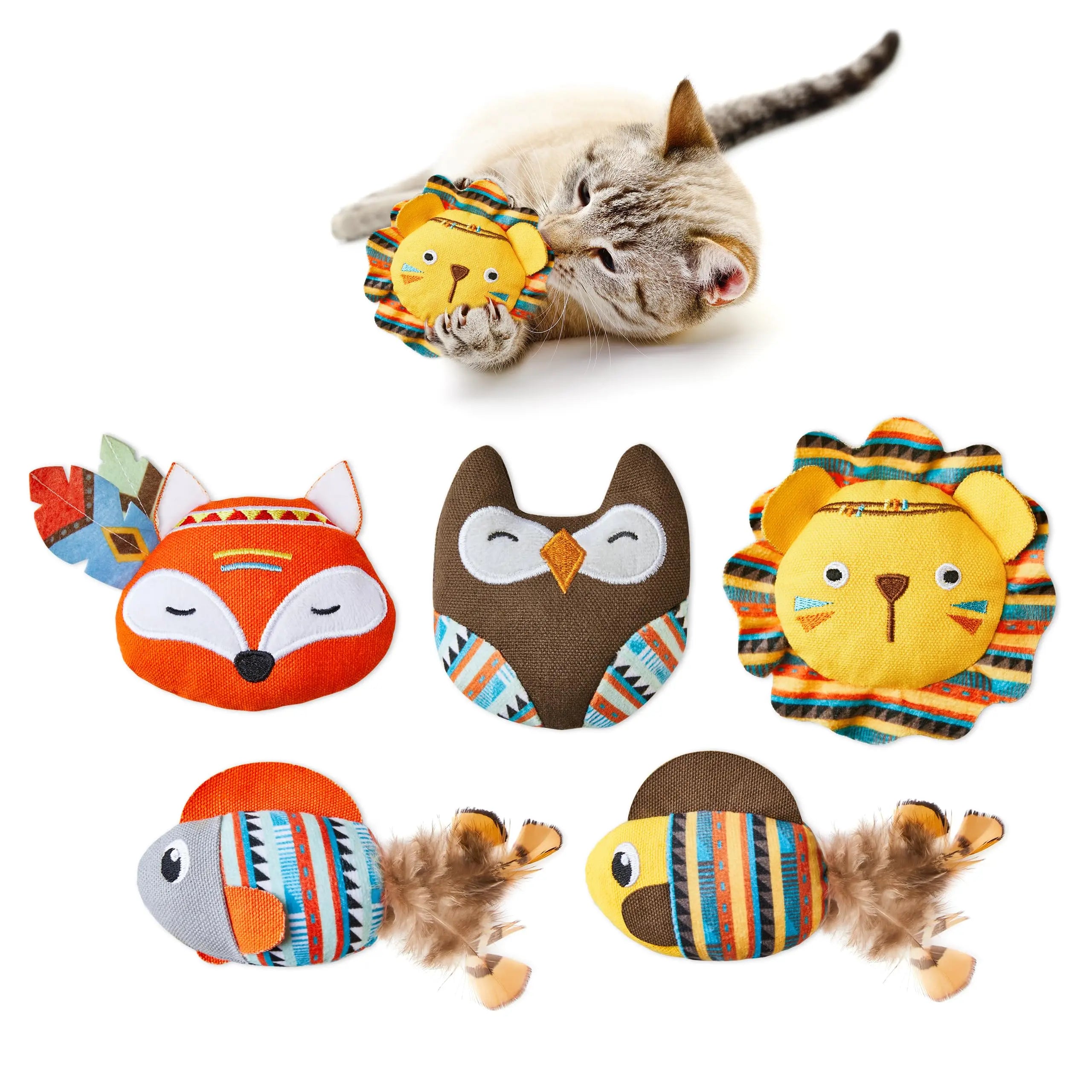 Cat Toys Jungle Animals, 5 Pack Bite Resistant Catnip Toys, Interactive Cat Kicker Toys for Indoor Cats, 3.5 Inches