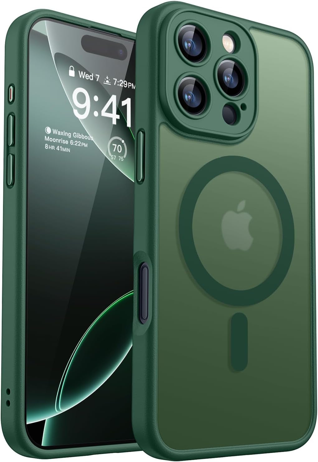 Magnetic Compatible with Iphone 16 Pro Case, Upgraded [Full Camera Protection] [Compatible with Magsafe] [Translucent Matte] Shockproof Protective Phone Case Cover 6.3 Inch - Deep Green