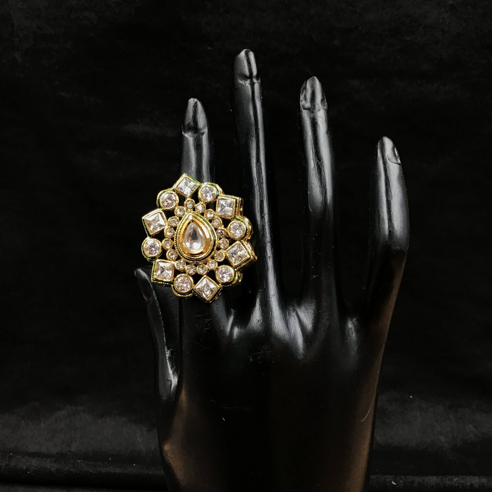 Polki Kundan With Pearl Ring – Maharani