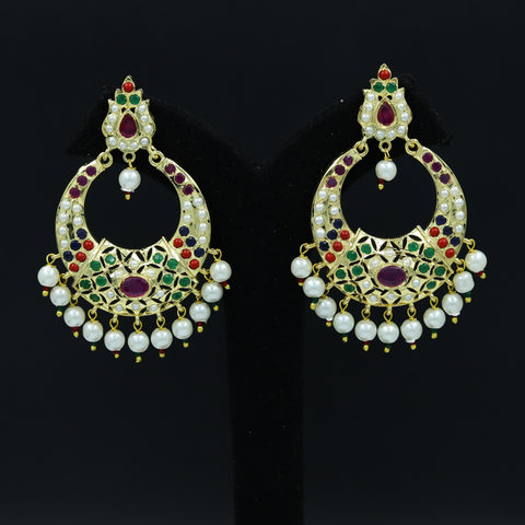 Gold Plated Chandbali Earrings With Kundan & Pearls Design by Zevar By  Geeta at Pernia's Pop Up Shop 2024
