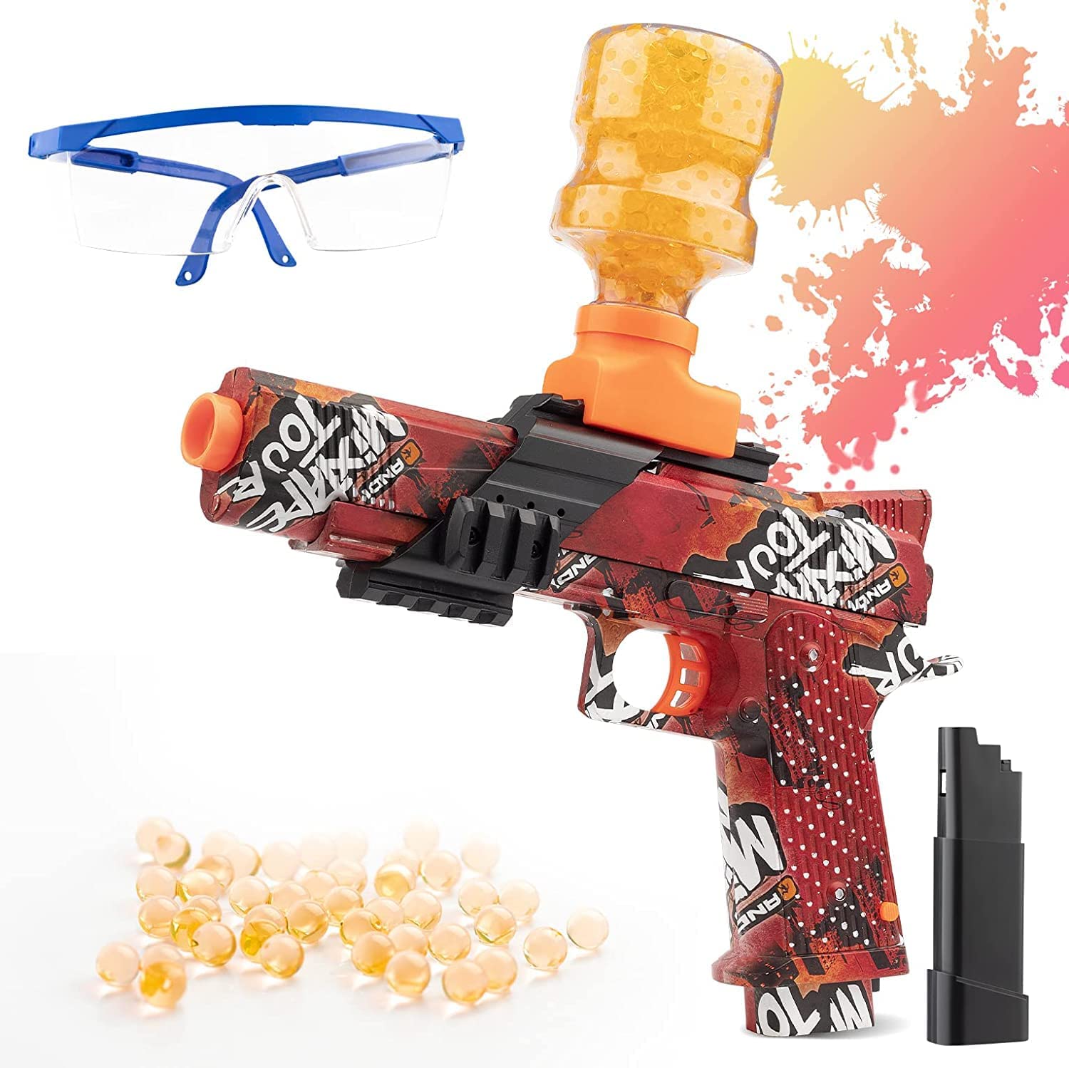Jfieei Gel Ball Blaster, Electric Splatter Ball Blaster, with 10000 Water  Beads and Goggles, and Outdoor Team Games, Over 14+, Best Gifts for Kids 