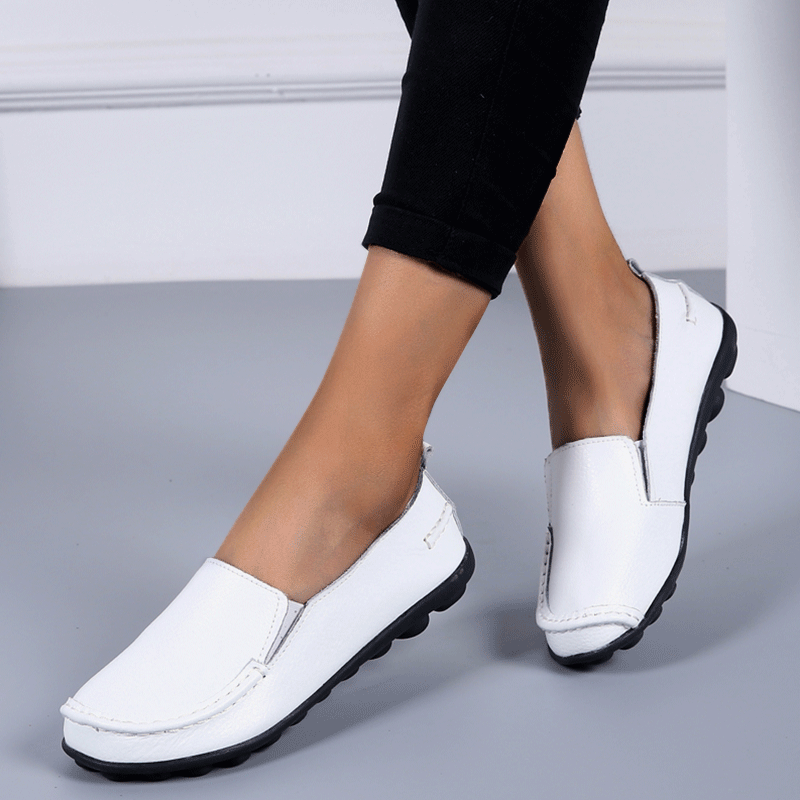 Cilool Women Flats Ballet Leather Breathable Casual Shoes