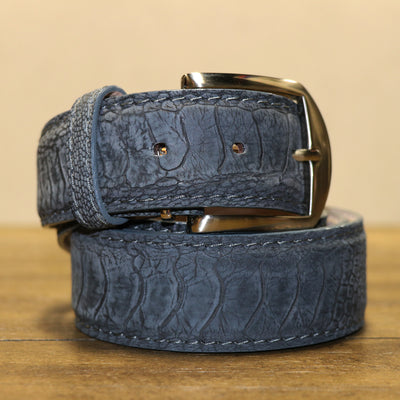 Genuine Caiman Crocodile Belt in Navy Blue by L.E.N. 37