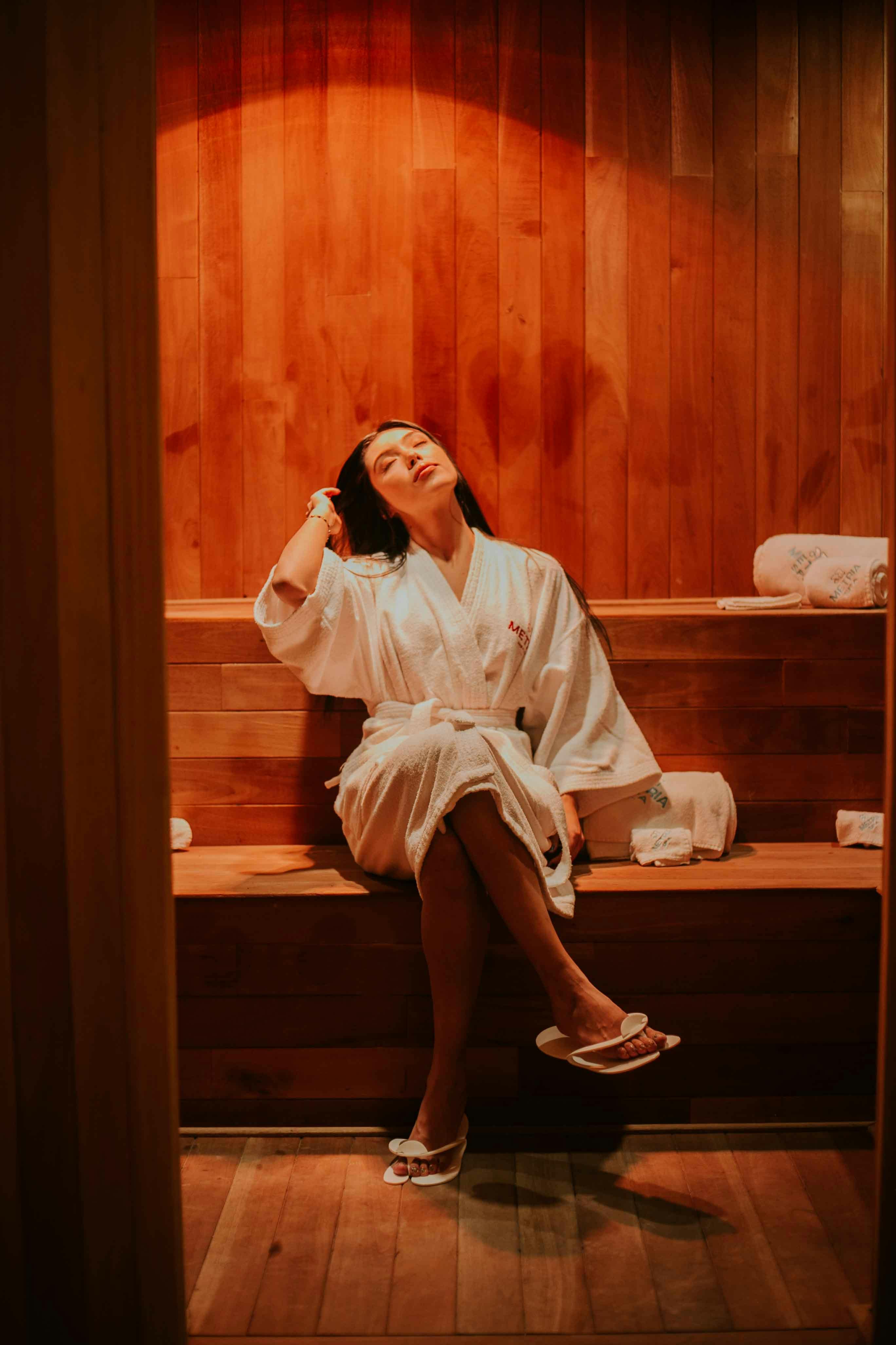 woman in a sauna