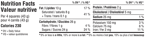 Belgian Milk Chocolate Bar 300g Nutrition Facts Table Image