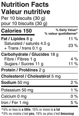 Cookie Barrel Milk Chocolate Covered Mini Fingers 180g Nutrition Facts Table Image