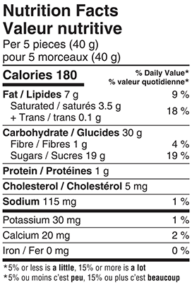 Creamy Toffee 180 Nutrition Facts Table Image