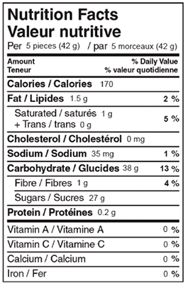 Mint Humbugs 200g Nutrition Facts Table Image