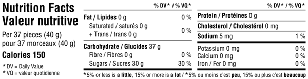 Gourmet Jelly Beans 150g Nutrition Facts Table Image