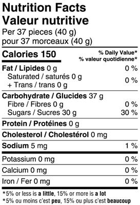Gourmet Sour Jelly Beans 150g Nutrition Facts Table Image