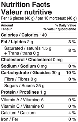 Mini Allsorts 350g Carton Nutrition Facts Table Image
