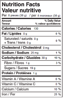 Pontefract Cakes 200g Nutrition Facts Table Image