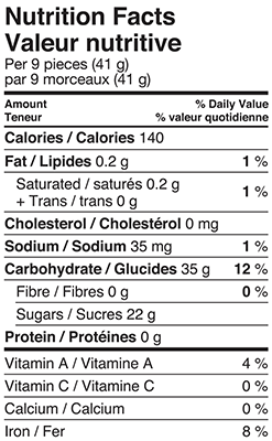 Red & Black Wine Gums 200g Nutrition Facts Table Image