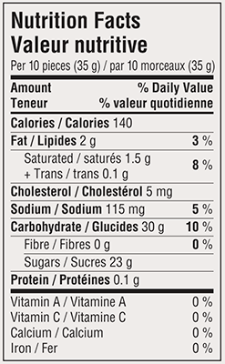 Butterscotch Candy Travel Tin 175g Nutrition Facts Table Image