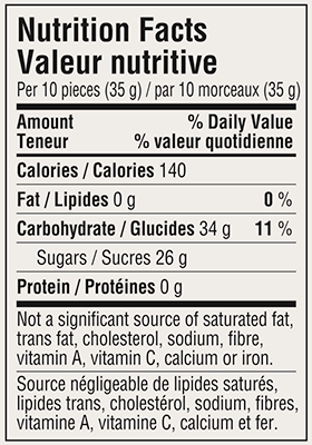 Citrus Fruits Candy Travel Tin 175g Nutrition Facts Table Image