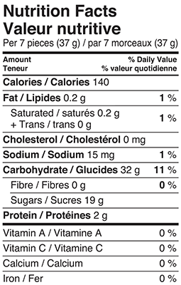 Waterbridge Wine Gums 350g Carton Nutrition Facts Table Image