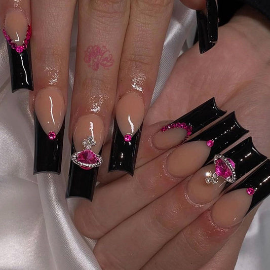 Anaconda  Black French Rhinestone Snake Nails