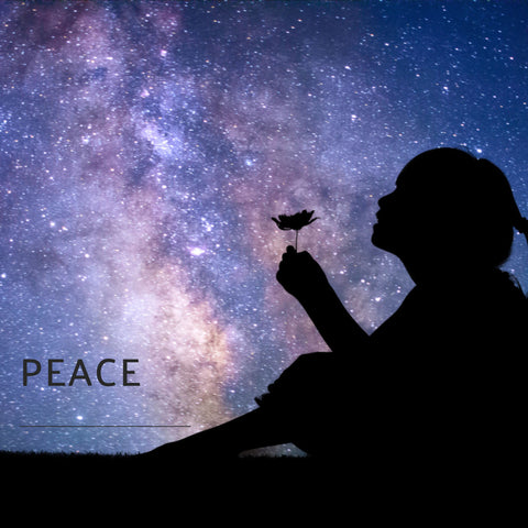 A young girl holding a flower while watching the starry sky, expressing her powerful sense of peace from her spiritual side.