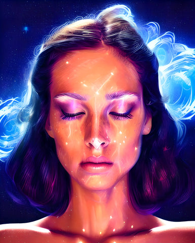 A lady immersed in spiritual energy while she works through a spiritual awakening.