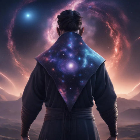 A man facing towards the nebula sky to face his journey of obtaining peace from practicing mindfulness.