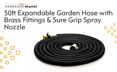 Handsome Brands 50ft Expandable Garden Hose with Brass Fittings Banner