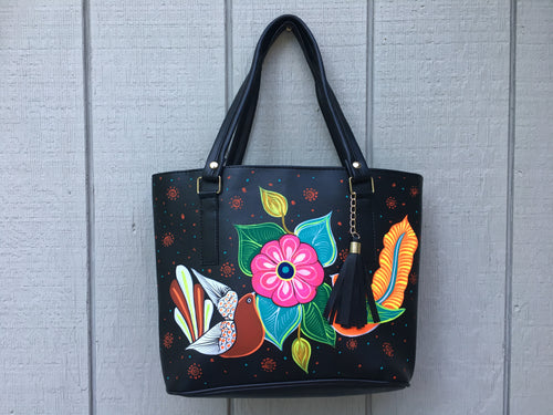 Hand-painted Leather Peacock Tote Bag