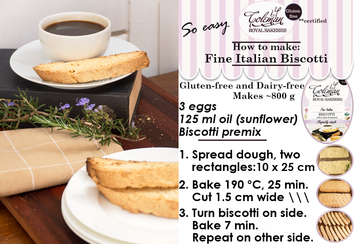 Coleman Royal Bakeries: Fine Italian Biscotti (How to make guide).  Gluten-free (certified).