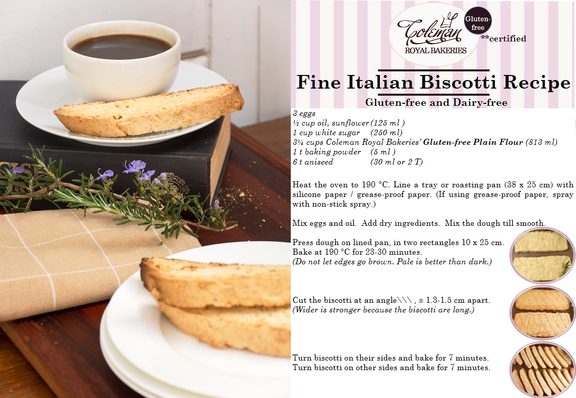 Gluten-free Fine Italian Biscotti, with a hint of aniseed: recipe. By Coleman Royal Bakeries
