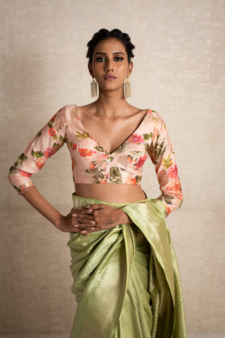 Tiya- Pink Silk Brocade Floral Blouse