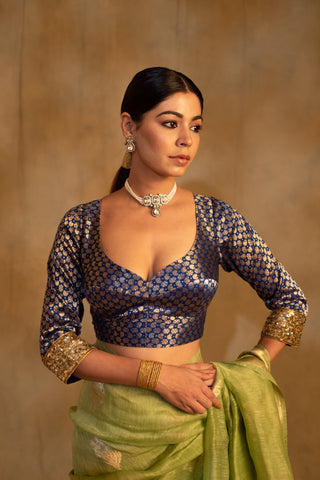 Aabid- Royal Blue Silk Brocade Blouse