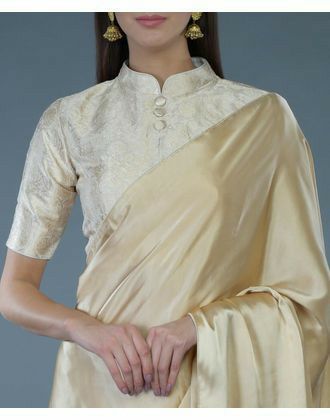 Trendy Cotton Saree Blouse Designs-Mandarin collar blouse