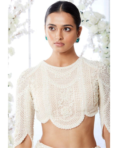 Latest Cotton Saree Blouse Designs- Cutwork  blouse
