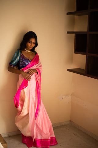 How to Choose a Wedding Banarasi Saree -  Kalpi Pink Silk Brocade Banarasi Saree