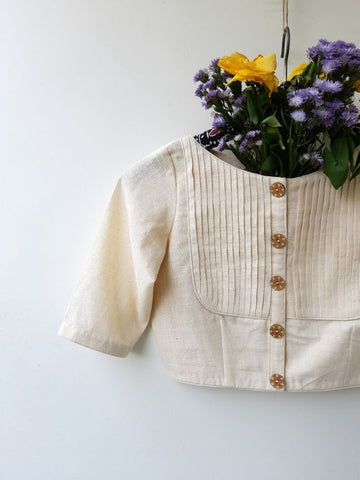 Trendy Cotton Saree Blouse Designs- Angrakha blouse