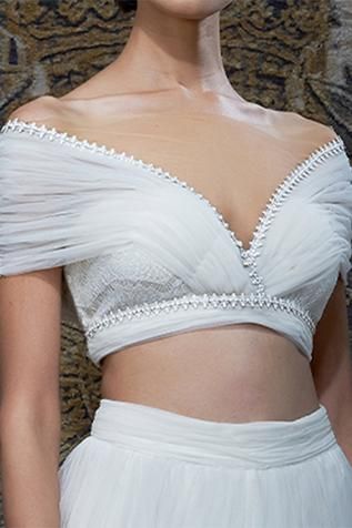 Trendy Cotton Saree Blouse Designs- Off-shoulder blouse
