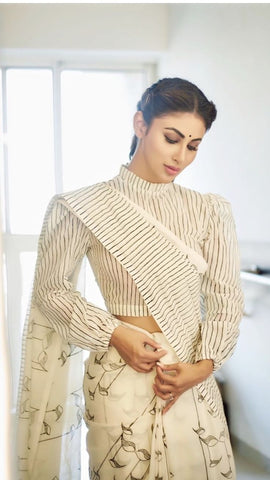 Simple Cotton Saree Blouse Designs -Full Neck blouse