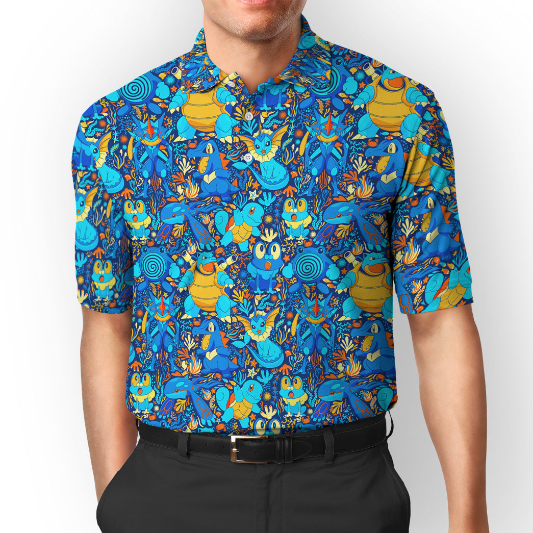 Anime Pokemon Water Seamless Pattern Custom Polo Shirt