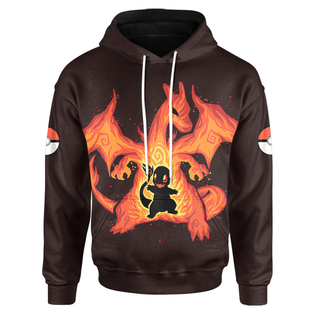 Anime Pokemon Evolve Charmander within Charizard Custom Hoodie Apparel