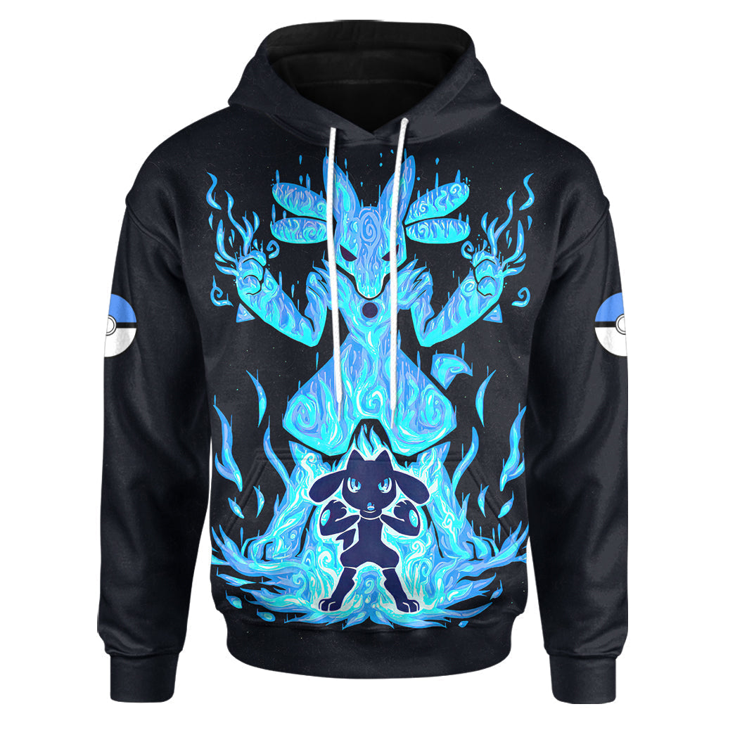 Anime Pokemon Evolve Riolu within Lucario Custom Hoodie Apparel