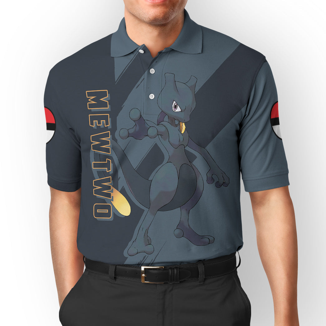 Anime Pokemon Dark Mewtwo Custom Polo Shirt