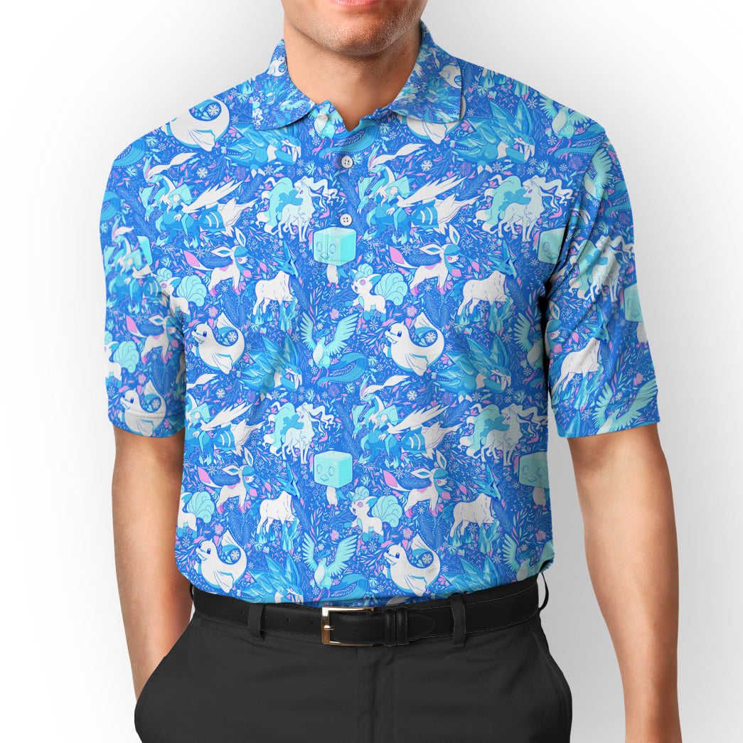 Anime Pokemon Ice Seamless Pattern Custom Polo Shirt