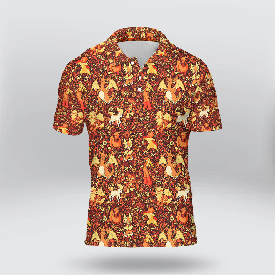 Anime Pokemon Fire Seamless Pattern Custom Polo Shirt