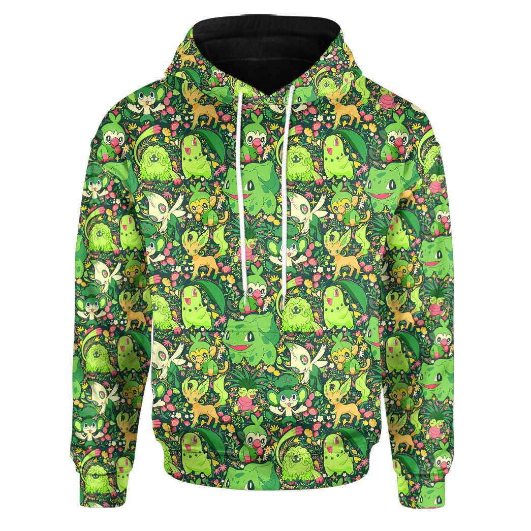 Anime Pokemon Grass Seamless Pattern Custom Hoodie Apparel