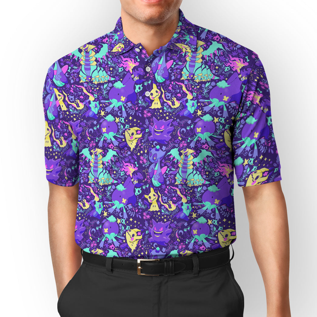 Anime Pokemon Ghost Seamless Pattern Custom Polo Shirt