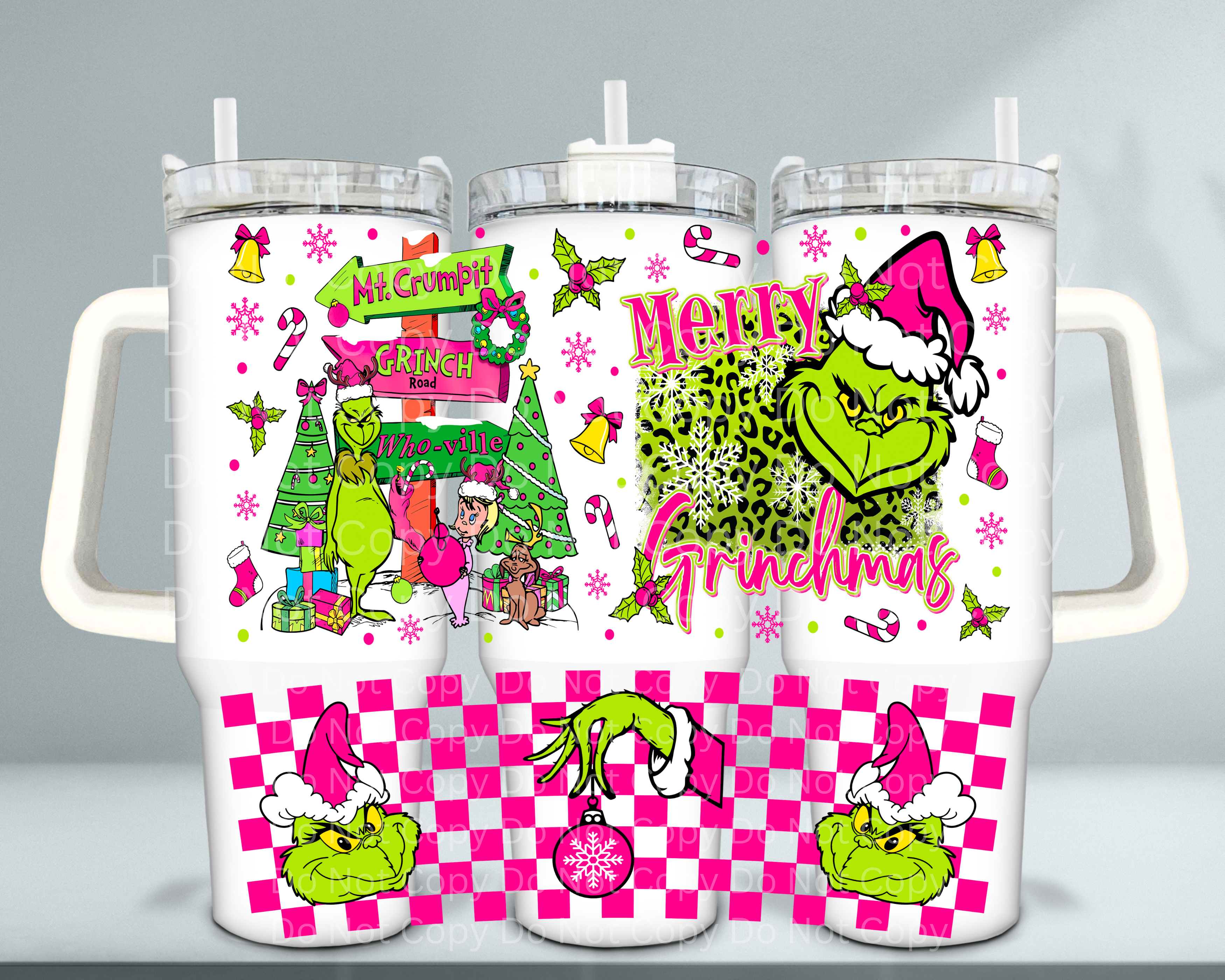 Pink Merry Grinchmas - UV DTF 40 oz Cup Wrap
