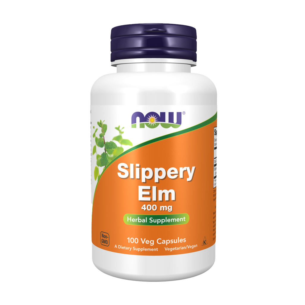 now foods slippery elm 400mg 100 capsules front