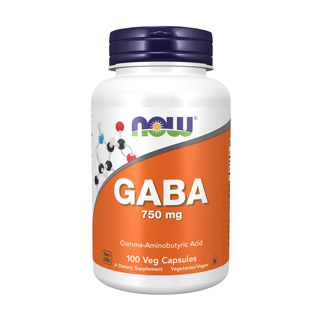 NOW Foods GABA 750 mg (100 vegetarian capsules) Front