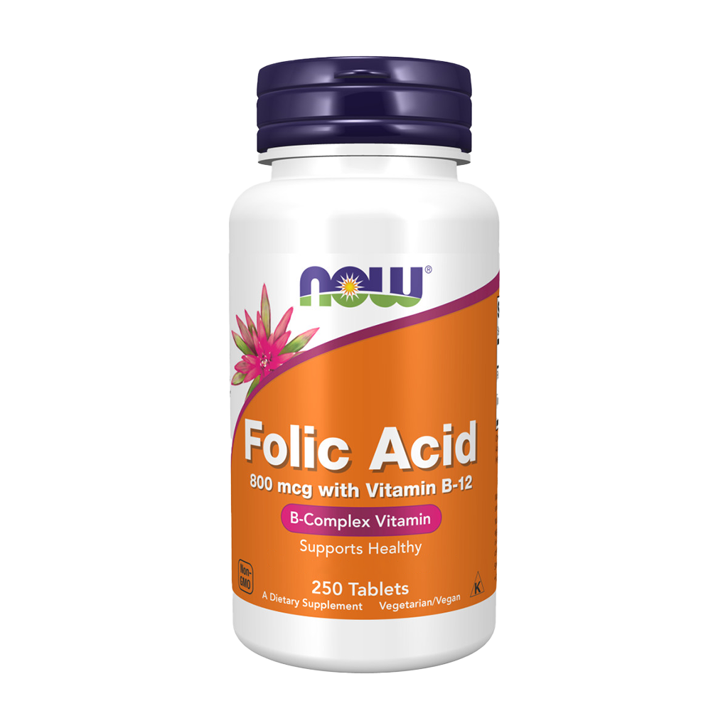 now foods folic acid 800mcg with vitamin b12 250 tablets packshot front cover