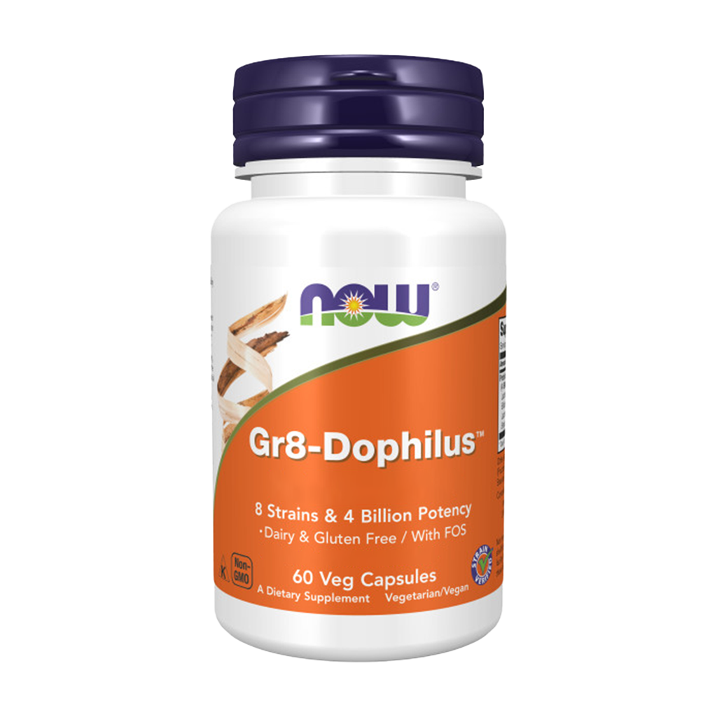 NOW Foods Gr8-Dophilus (60 kapslar) Framsida omslag